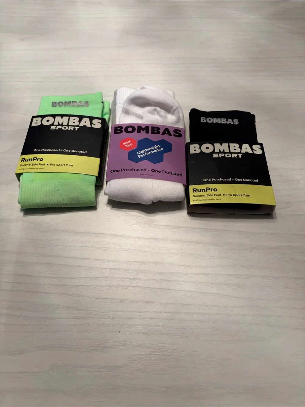 Bombas RunPro Athletic Socks - Lime, White, Black - 3 Pack